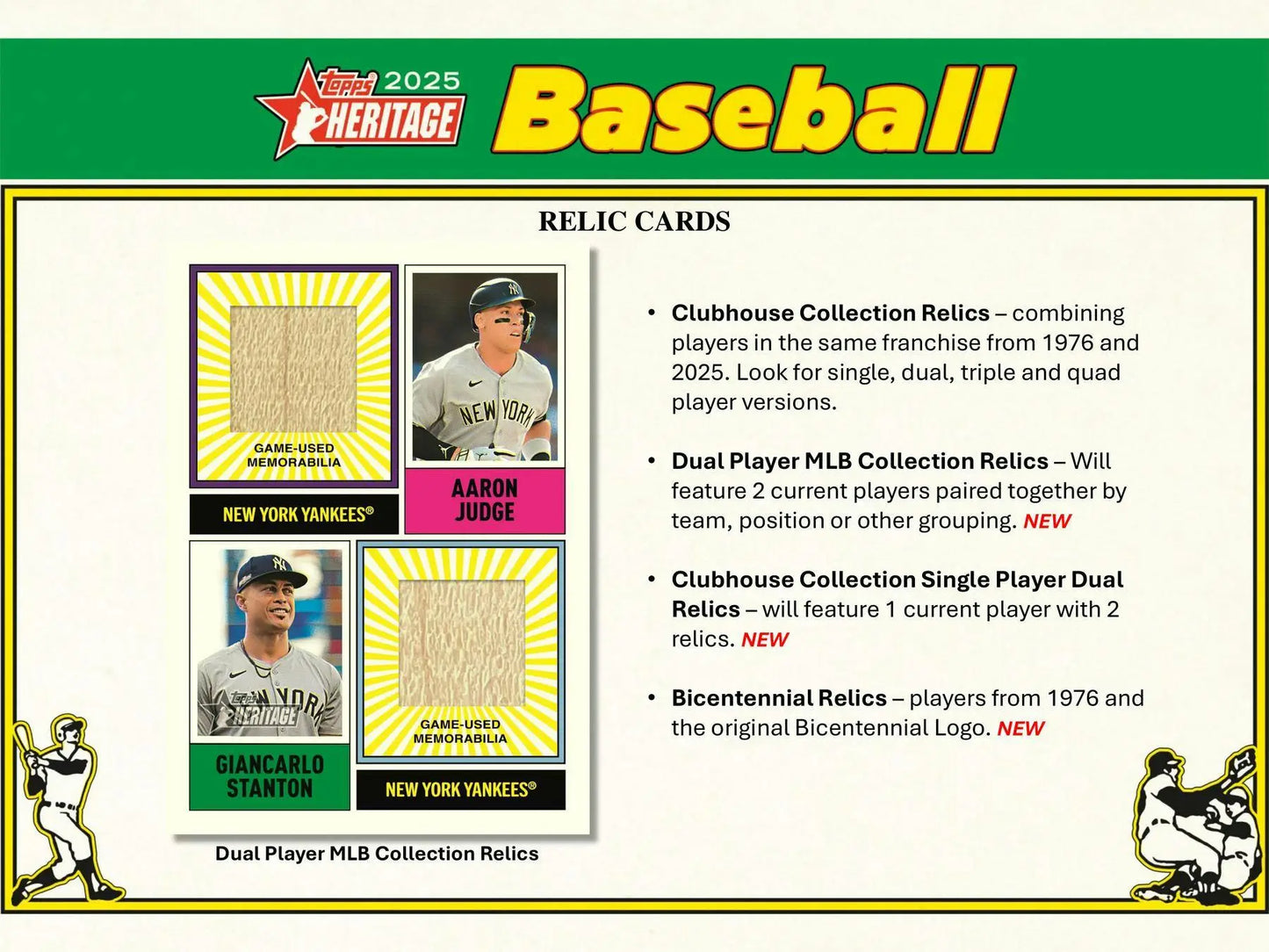 Baseball card relic collection from 2025 Topps Heritage Baseball Mega Box featuring base card chrome