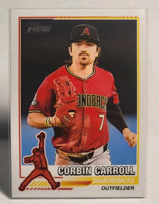 Baseball trading card featuring Corbin Carroll from Topps Heritage Corbin series