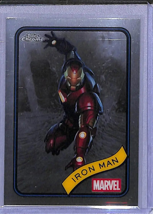 Iron Man trading card from 2025 Topps Marvel Chrome series displayed in product