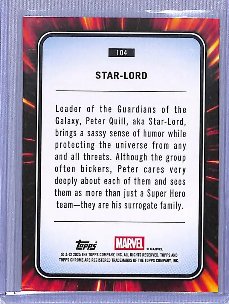 Star-Lord trading card from 2025 Topps Marvel Chrome series showcasing Marvel Chrome collectibles