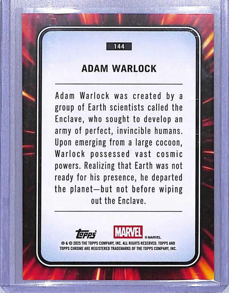 2025 Topps Marvel Chrome Adam Warlock trading card showcased in Topps Marvel series