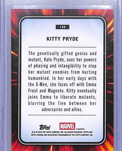 Kitty Pryde trading card from 2025 Topps Marvel Chrome series showcasing Marvel character