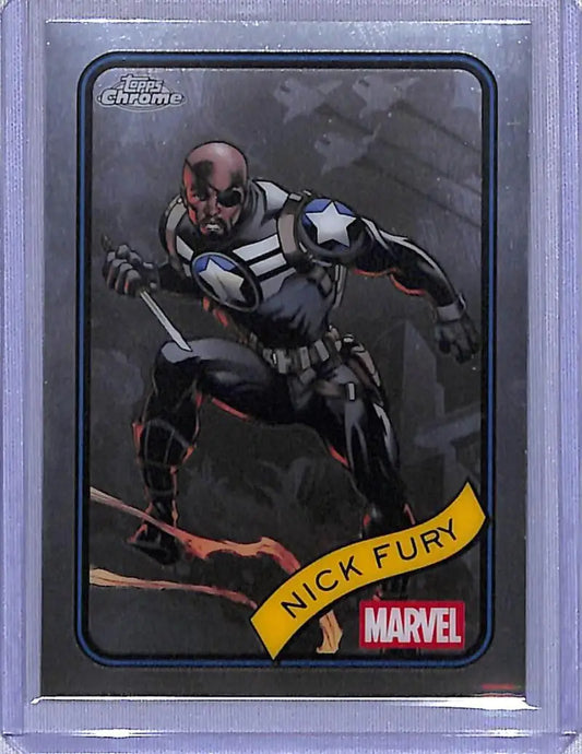 Nick Fury Marvel trading card from 2025 Topps Marvel Chrome series