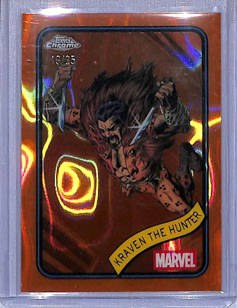 Kraven the Hunter Marvel trading card from 2025 Topps Marvel Chrome Orange series
