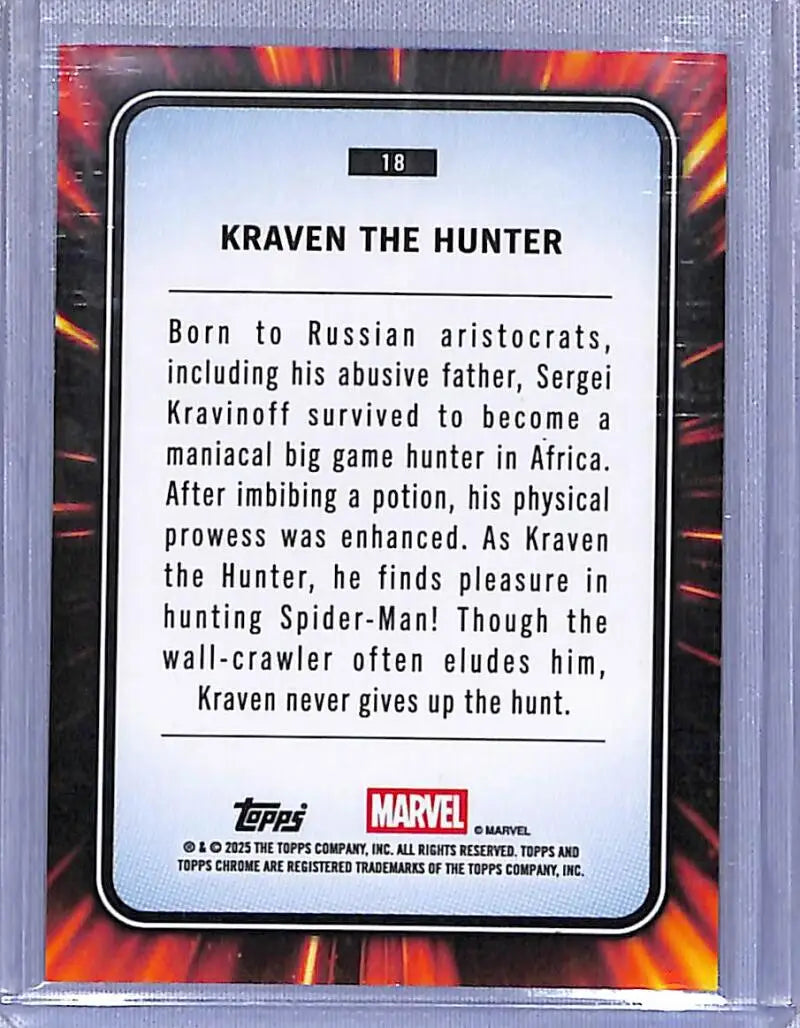 Kraven the Hunter trading card from Topps Marvel Chrome Orange series, number 19/25