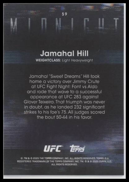 UFC trading card featuring Jamahal Hill from 2025 Topps Midnight UFC series