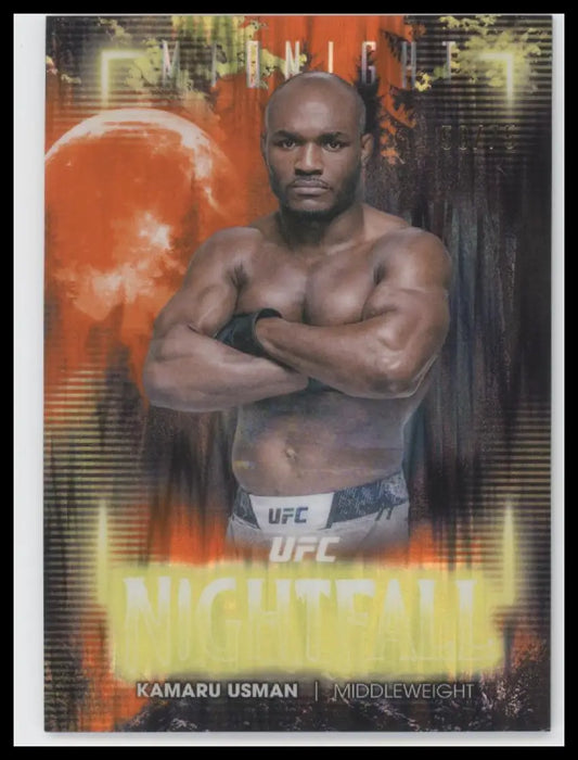 Collectible trading card featuring UFC fighter Kamaru Usman from Topps Midnight UFC series