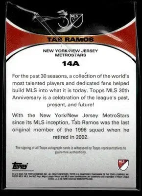 Collectible Topps MLS 30th Anniversary card of Tab Ramos with New York New Jersey MetroStars