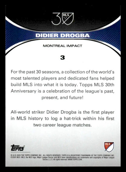 Soccer trading card of Didier Drogba from 2025 Topps MLS 30th Anniversary Collection