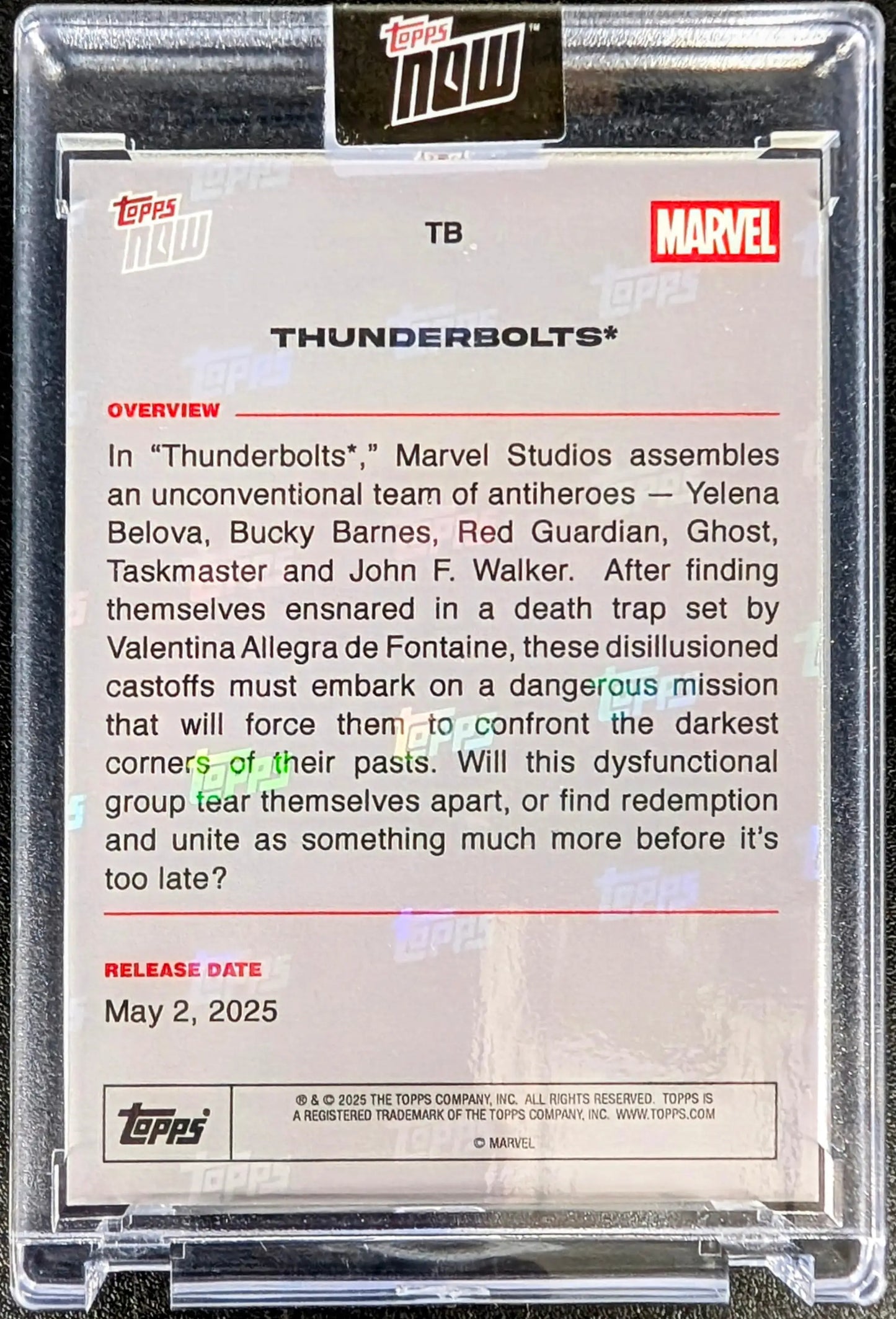 Marvel Studios Thunderbolts trading card with blue foil design and blue parallel numbering