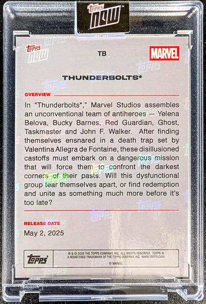 Marvel Studios Thunderbolts trading card with blue foil design and blue parallel numbering