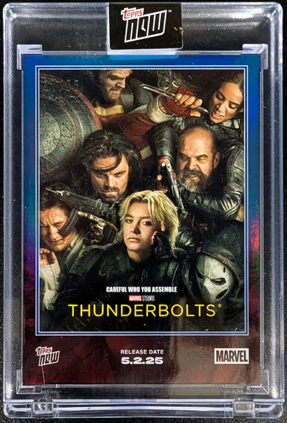 Marvel Studios Thunderbolts trading card with blue parallel and blue foil design