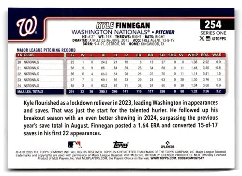 2025 Topps Sandglitter Kyle Finnegan baseball card with original gloss, Series One #254