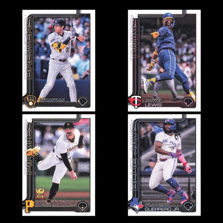 Four Topps Series baseball trading cards in mint preowned condition for collection