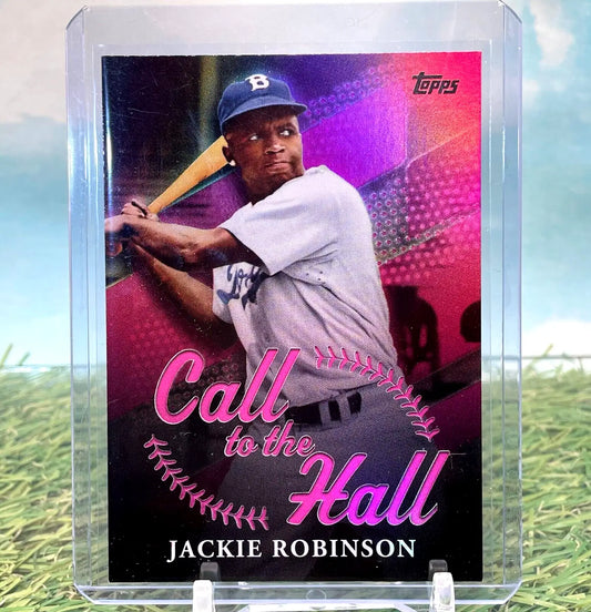 Jackie Robinson baseball card from 2025 Topps Series 1 Hall Pink Parallel SP