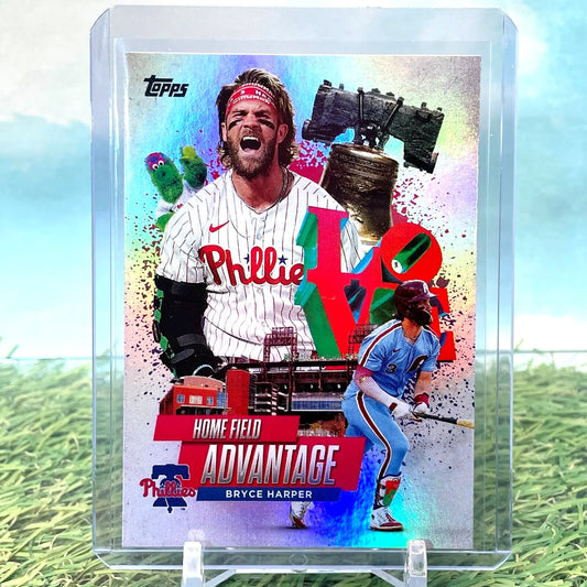 Bryce Harper baseball card from 2025 Topps Series 1 Home Field Advantage SSP Phillies
