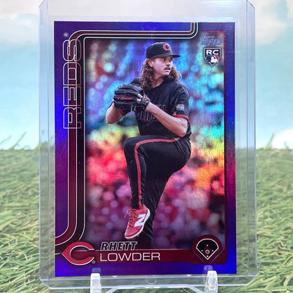 Rhett Lowder baseball card from 2025 Topps Series 1 with Rhett Lowder Purple Foil Parallel