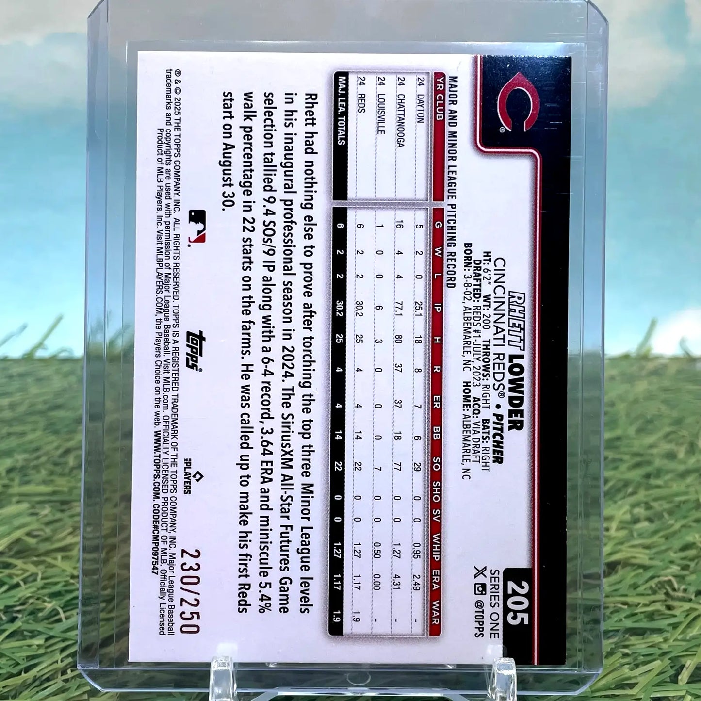 Rhett Lowder baseball card with purple foil parallel 2025 Topps Series 1 Rhett Lowder Purple Foil Parallel