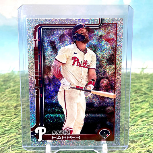 Bryce Harper baseball card from 2025 Topps Series 1 Sandglitter Rainbow Foil #250