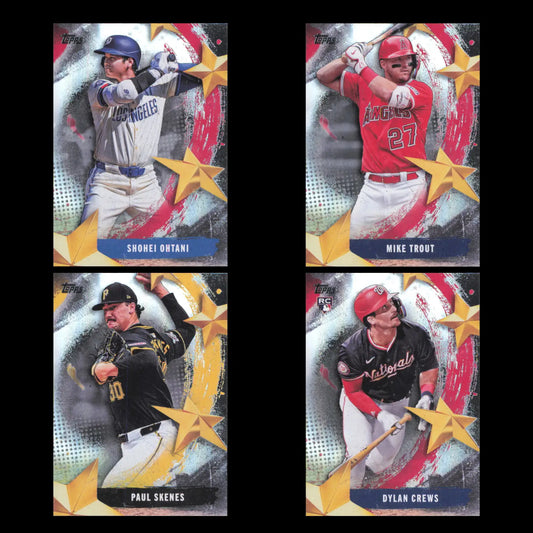 Four Topps Series MLB baseball cards featuring prominent MLB players