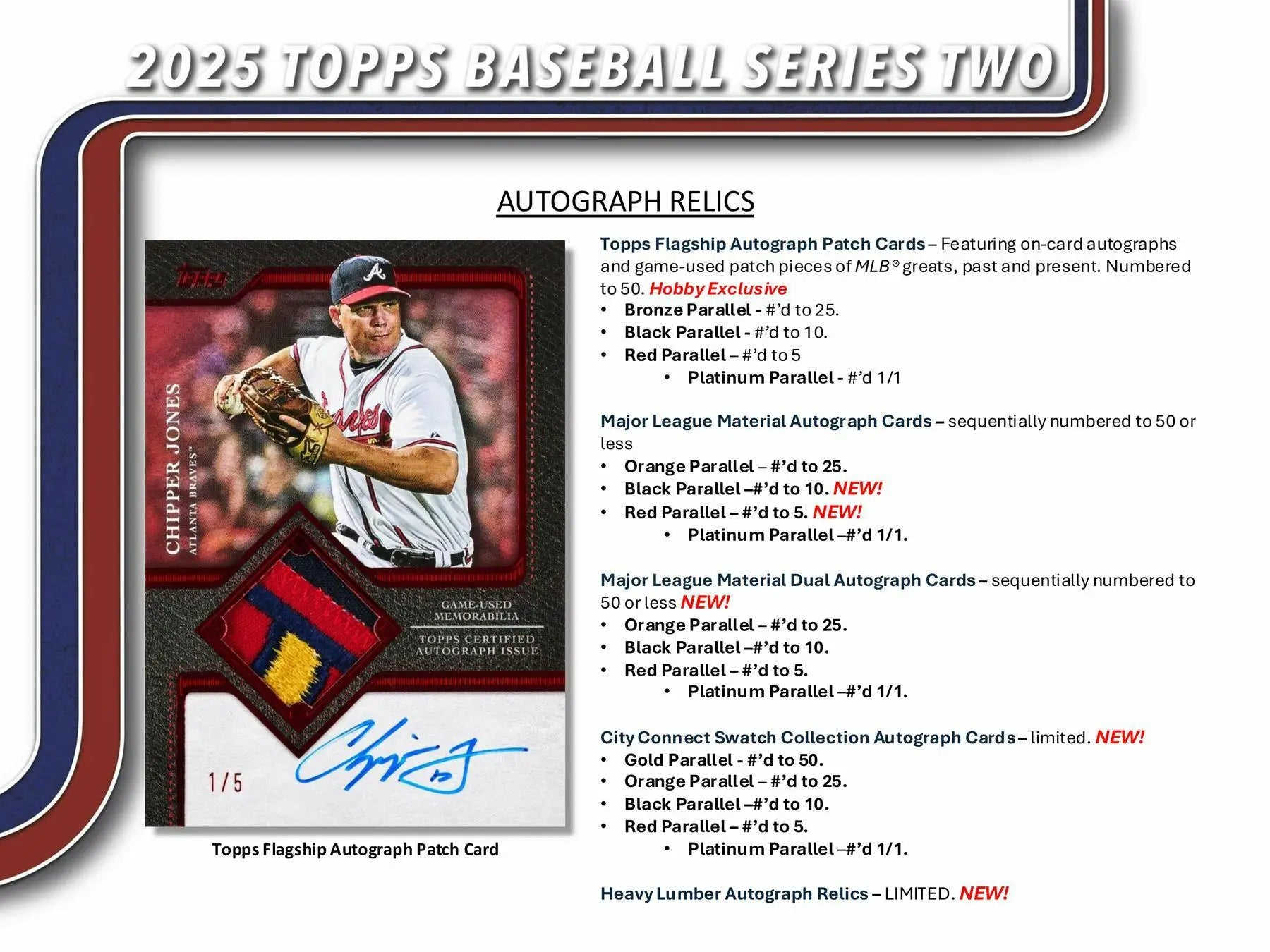 2025 Topps Series 2 Baseball Hobby Box featuring Chipper Jones autograph and patch relic foil parallel