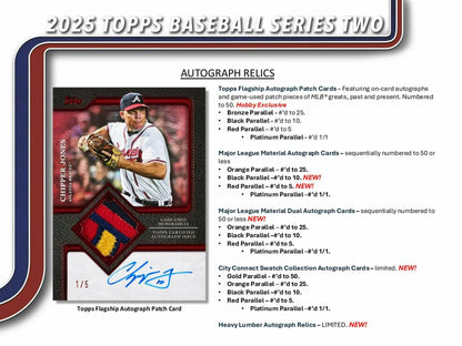 2025 Topps Series 2 Baseball Hobby Box featuring Chipper Jones autograph and patch relic foil parallel