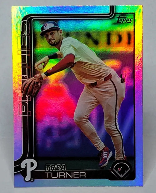 Holographic Trea Turner trading card with holo foil from 2025 Topps Series 2