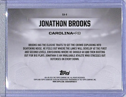Jonathon Brooks football card from 2025 Topps Signature Class Gridiron Ambassadors series