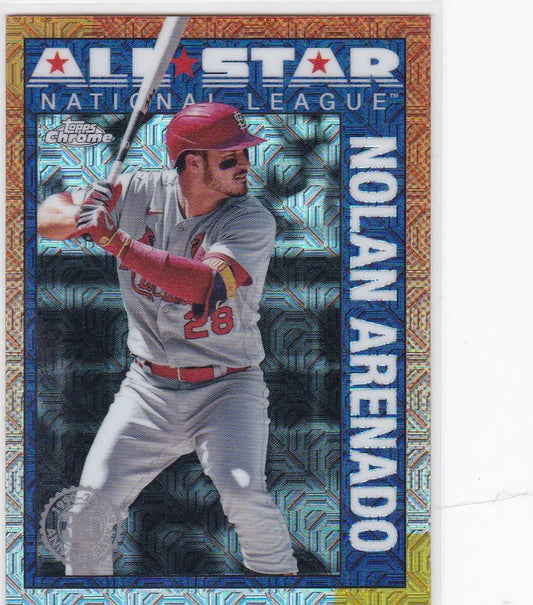 Baseball trading card featuring Nolan Arenado in St Louis Cardinals uniform from Topps Silver Pack Mojo