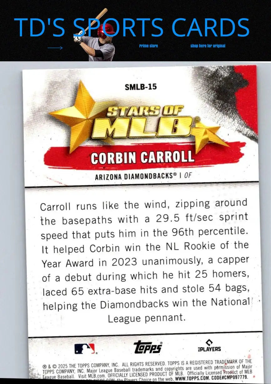 Corbin Carroll baseball card from 2025 Topps Stars of MLB collection