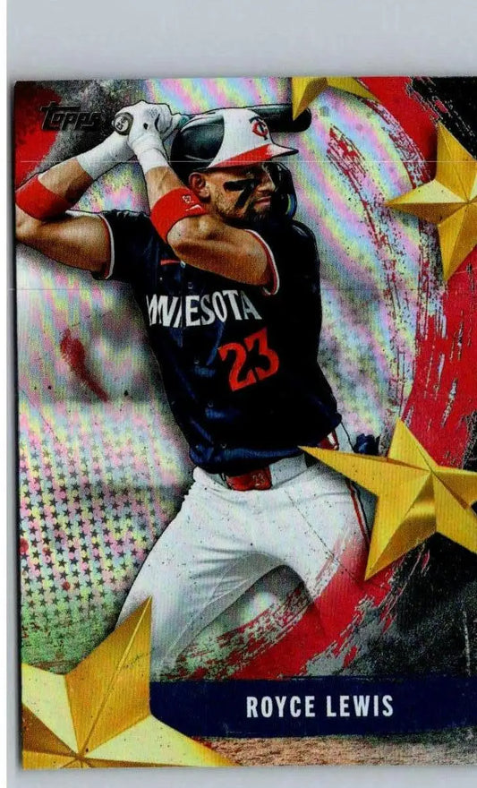 Baseball trading card of Royce Lewis in batting stance from 2025 Topps Stars of MLB
