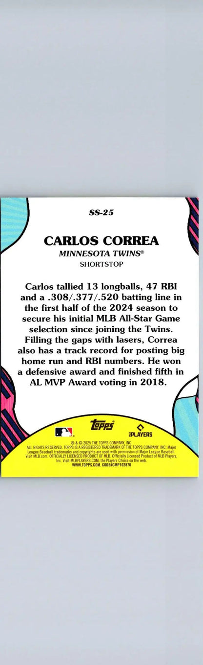 Carlos Correa baseball card from 2025 Topps Summer Superstars collection