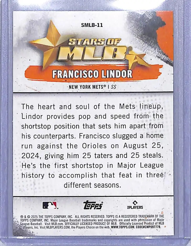 Francisco Lindor baseball card from 2025 Topps Stars of MLB featuring New York Mets