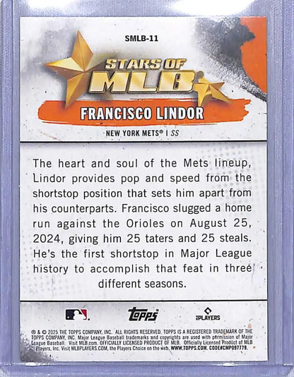 Francisco Lindor baseball card from 2025 Topps Stars of MLB featuring New York Mets