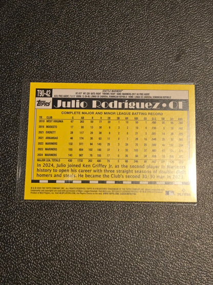 Julio Rodríguez baseball card from 2025 Topps #T90-42 celebrating Baseball 35th Anniversary