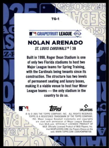 Nolan Arenado 2025 Topps Training Grounds baseball card with original gloss and NM-MT condition