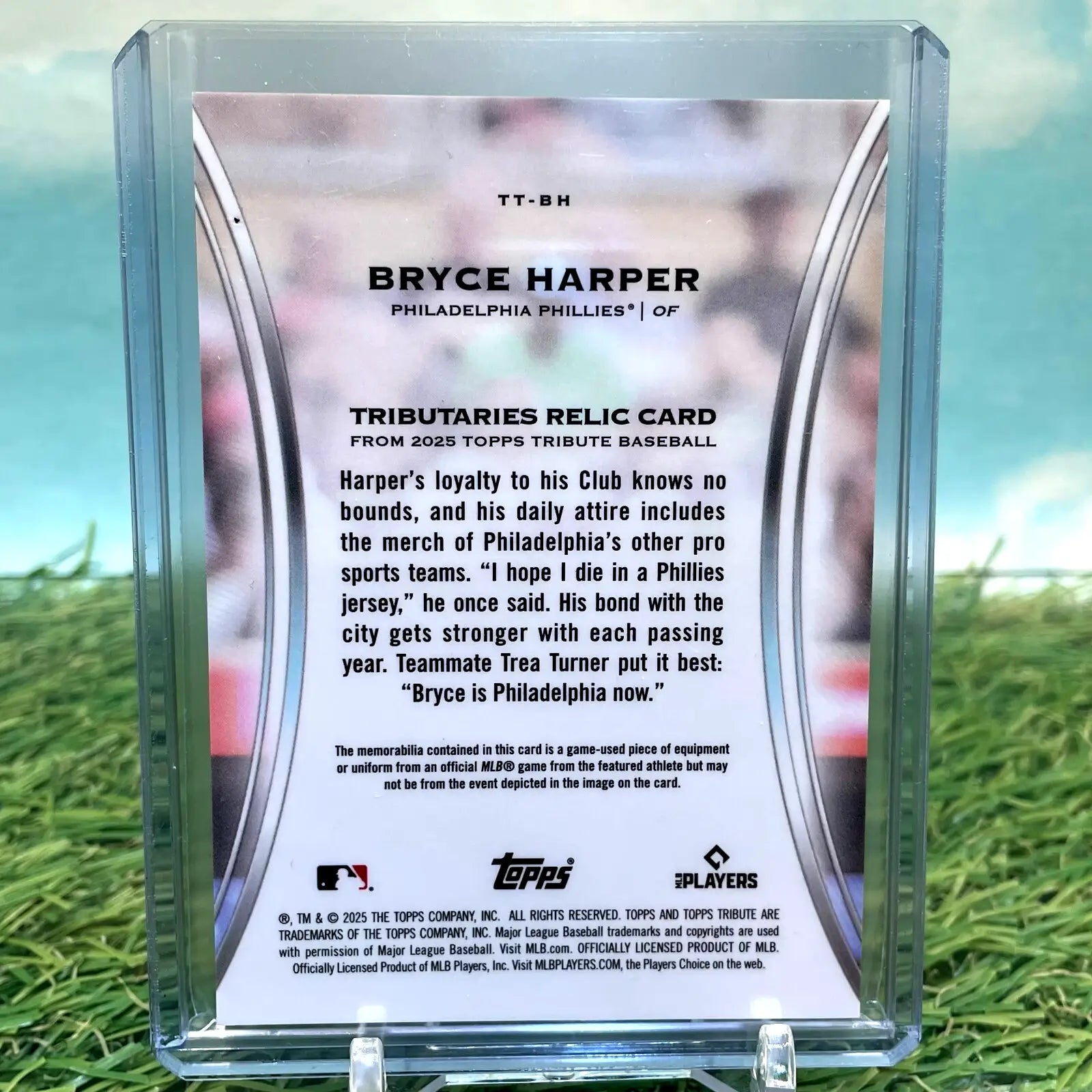 Bryce Harper baseball card from 2025 Topps Tribute City Connect Blue Phillies Patch