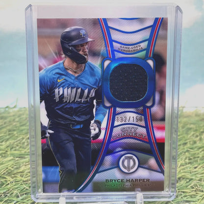 Bryce Harper baseball card from 2025 Topps Tribute City Connect Blue Phillies Patch