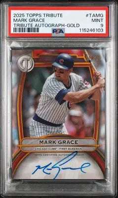 Graded Mark Grace autographed baseball card from 2025 Topps Tribute Mark Grace series