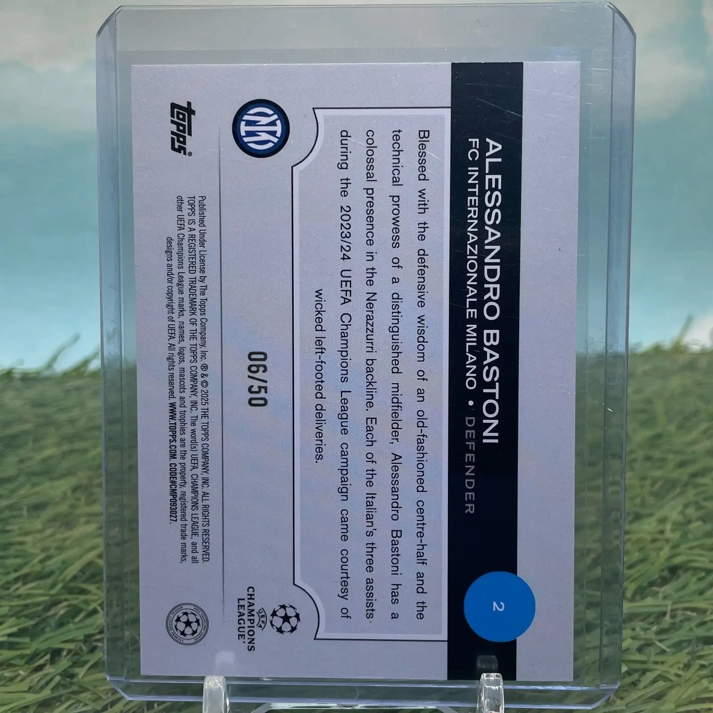 UEFA Club Competitions Alessandro Bastoni soccer card 2025 Topps Gold Refractor