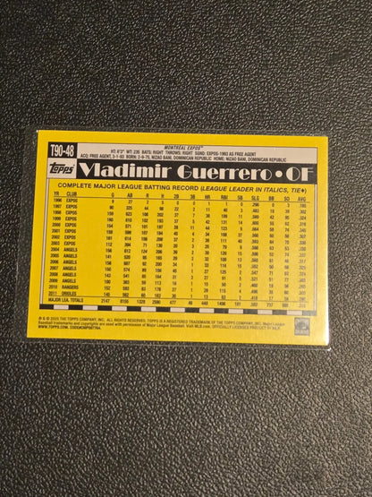 Collectible Vladimir Guerrero baseball card from 2025 Topps Vladimir Guerrero 1990 Topps Baseball 35th Anniversary