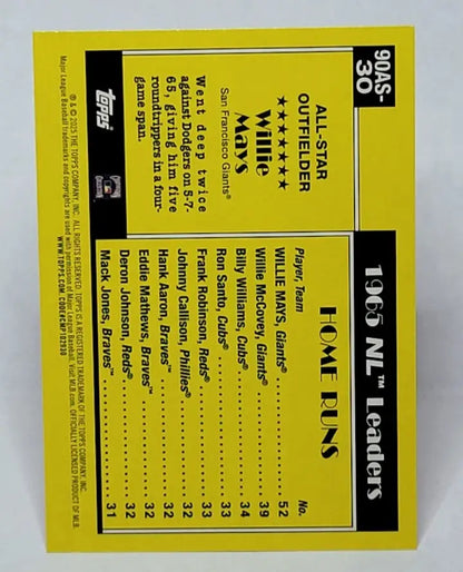 Yellow and black 1965 Topps Willie Mays baseball card in 2025 Topps Willie Mays series