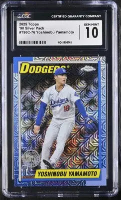 Graded 2025 Topps Yoshinobu Yamamoto baseball card CGC 10 from Silver Pack series