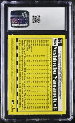Graded 2025 Topps Yoshinobu Yamamoto baseball card displaying CGC 10 grade