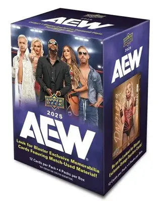 AEW trading card box from 2025 Upper Deck AEW Wrestling Blaster Box showcasing base set cards
