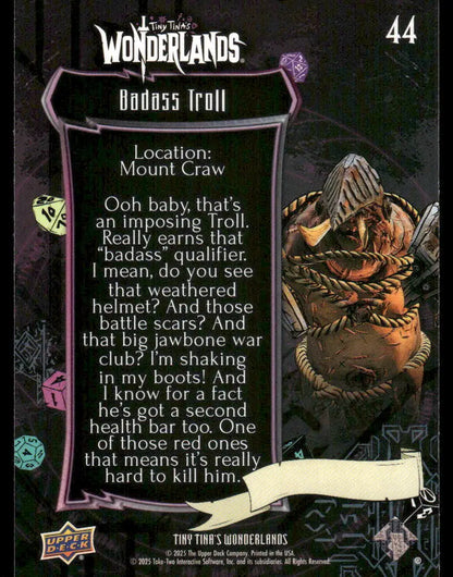 2025 Upper Deck Tiny Tina’s Wonderlands Badass Troll #44 - Trading Card