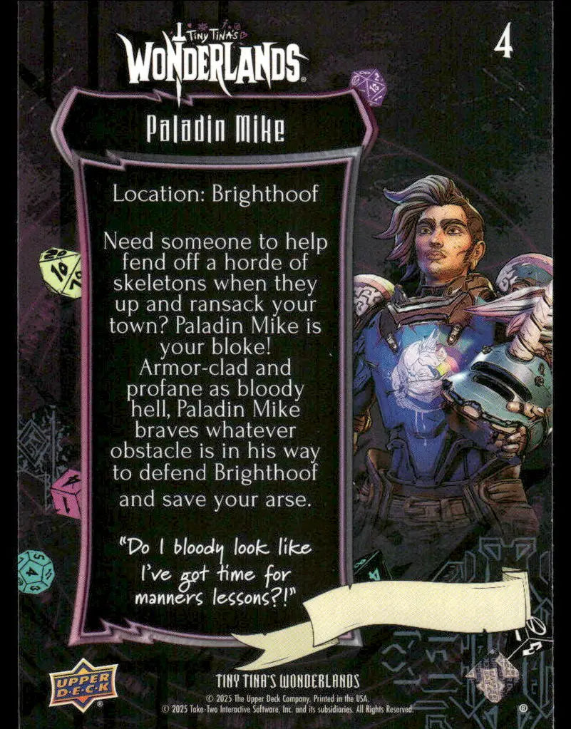 2025 Upper Deck Tiny Tina’s Wonderlands Paladin Mike #4 - Trading Card