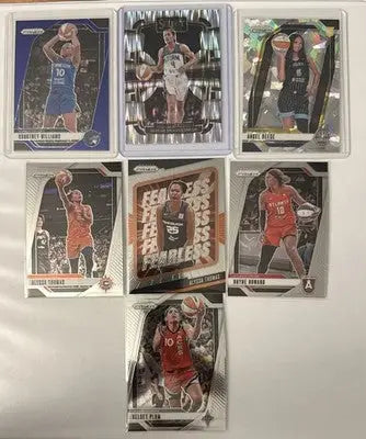 Collection of seven WNBA basketball trading cards in protective cases from 2025 WNBA All-Star card lot