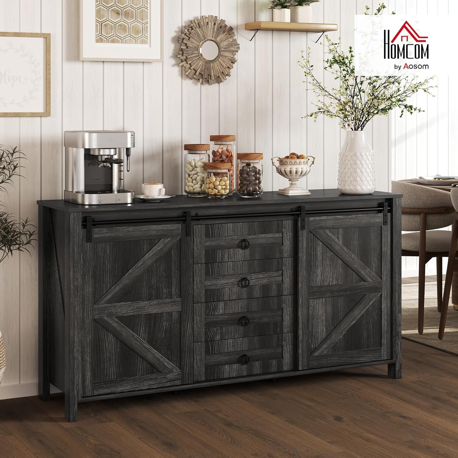 60 Inch Farmhouse Sideboard Buffet Cabinet Storage-1