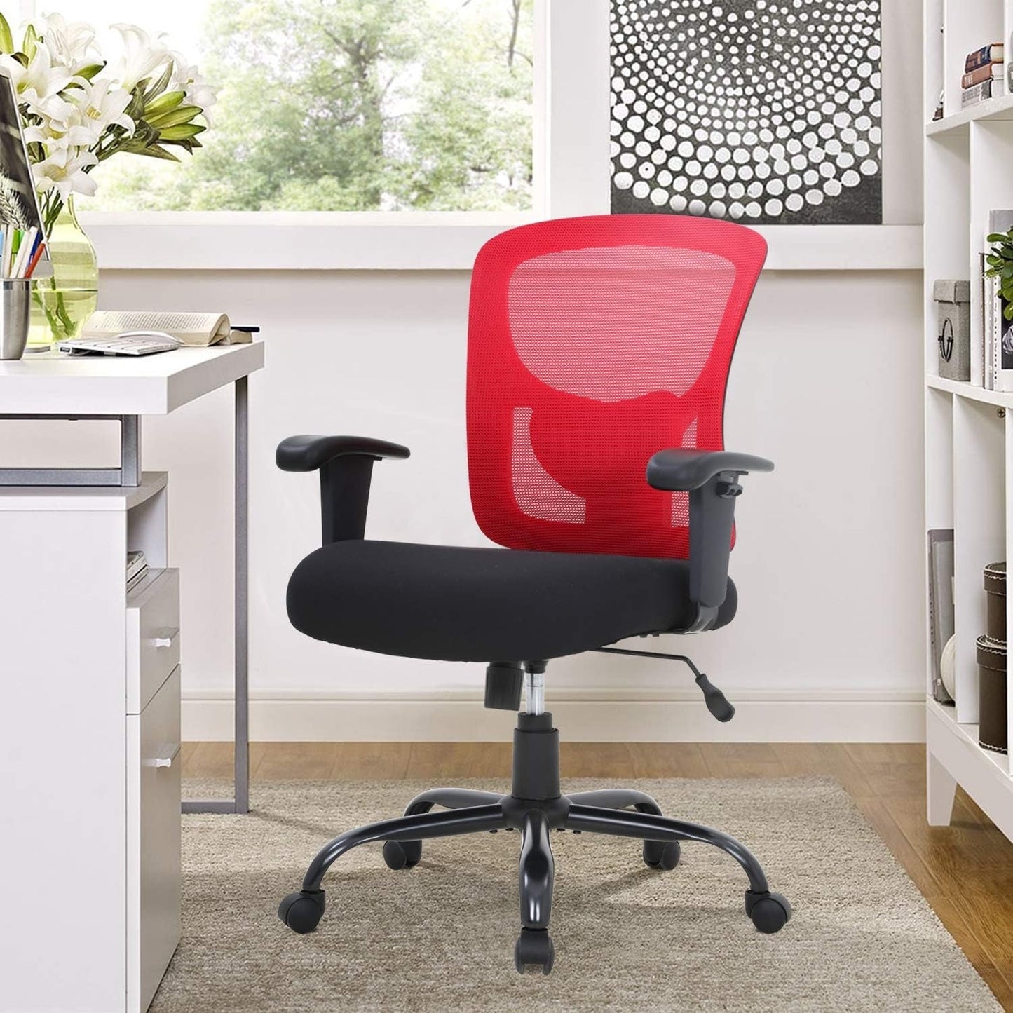 Big and Tall Office Chair 400Lbs Desk Chair Mesh Computer Chair with Lumbar Support Wide Seat Adjust Arms Rolling Swivel High Back Task Executive Ergonomic Chair,Red-2